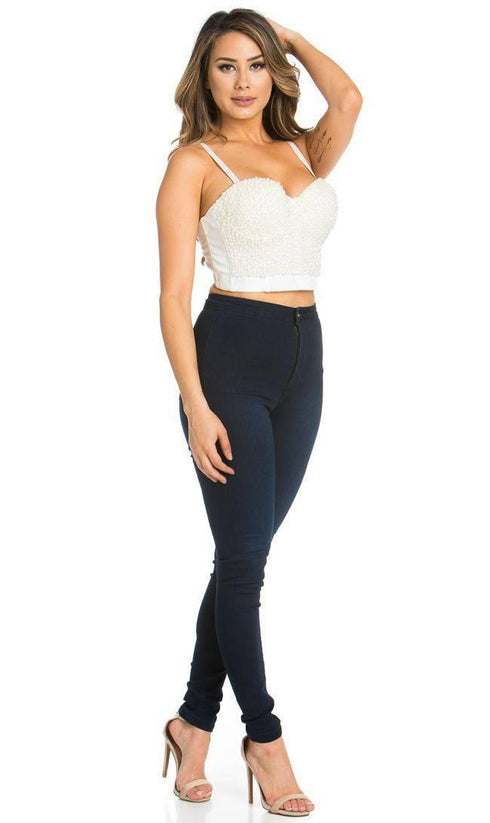 Super High Waisted Stretchy Skinny Jeans (S-3XL) - Dark Denim - SohoGirl.com